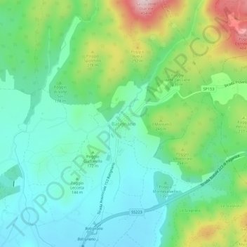 Mapa topográfico Batignano, altitud, relieve