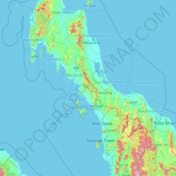 Mapa topográfico Satun Province, altitud, relieve