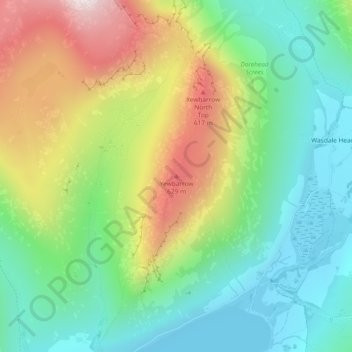Mapa topográfico Yewbarrow, altitud, relieve