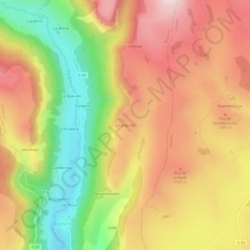 Mapa topográfico La Vidèche, altitud, relieve