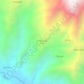 Mapa topográfico La Palma Del Lirio, altitud, relieve