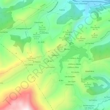 Mapa topográfico Requexo, altitud, relieve
