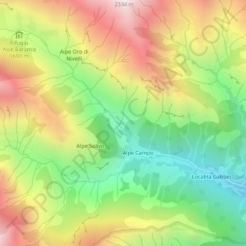 Mapa topográfico Alpe Lungostretto, altitud, relieve