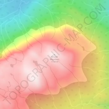 Mapa topográfico Smoke Mountain, altitud, relieve