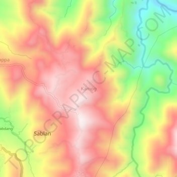 Mapa topográfico Kamog, altitud, relieve