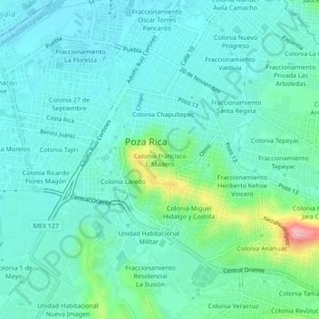 Mapa topográfico Colonia Francisco I. Madero, altitud, relieve