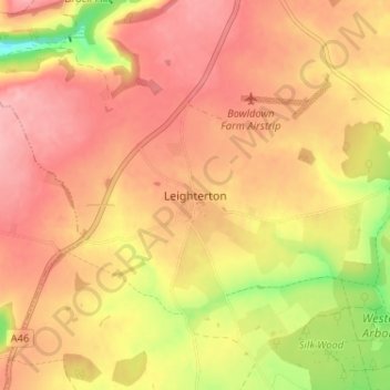 Mapa topográfico Leighterton, altitud, relieve