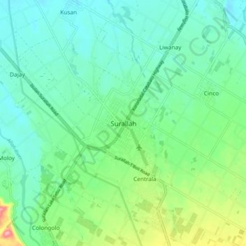 Mapa topográfico Surallah, altitud, relieve