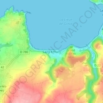 Mapa topográfico Saint-Efflam, altitud, relieve