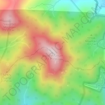 Mapa topográfico Blood Mountain, altitud, relieve