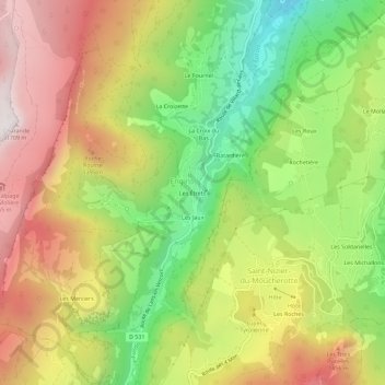 Mapa topográfico Les Étrets, altitud, relieve