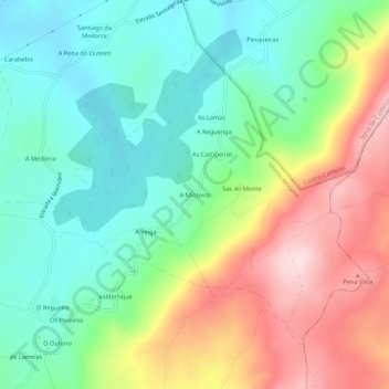 Mapa topográfico A Mioteira, altitud, relieve