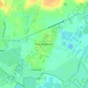Mapa topográfico Needingworth, altitud, relieve