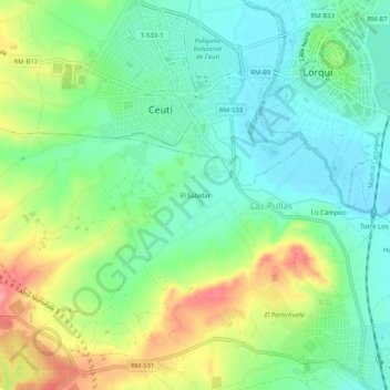 Mapa topográfico El Saladar, altitud, relieve