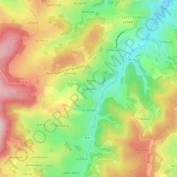 Mapa topográfico Les Jolivets, altitud, relieve