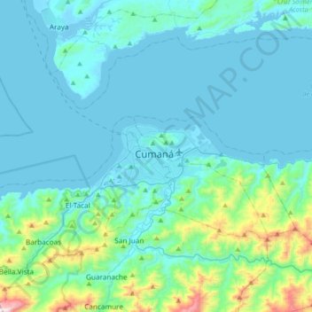 Mapa topográfico Cumaná, altitud, relieve