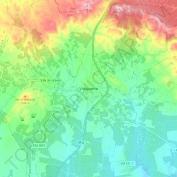 Mapa topográfico Vidigueira, altitud, relieve