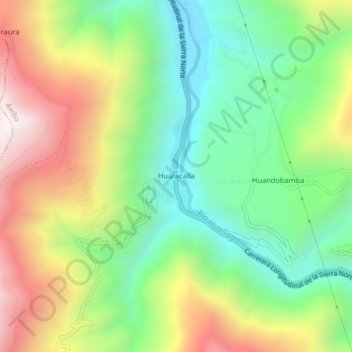 Mapa topográfico Huaracalla, altitud, relieve