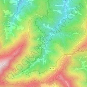 Mapa topográfico Teixeira de Cima, altitud, relieve