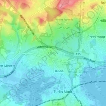 Mapa topográfico Upton, altitud, relieve