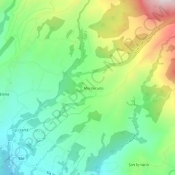 Mapa topográfico Montecarlo, altitud, relieve