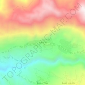Mapa topográfico Petatán, altitud, relieve