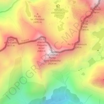 Mapa topográfico Pico de Arriel, altitud, relieve