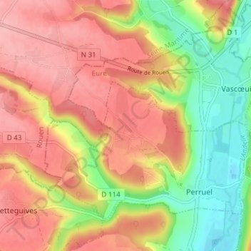Mapa topográfico Le Mesnil, altitud, relieve