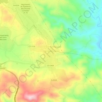 Mapa topográfico Cerro Muriano, altitud, relieve