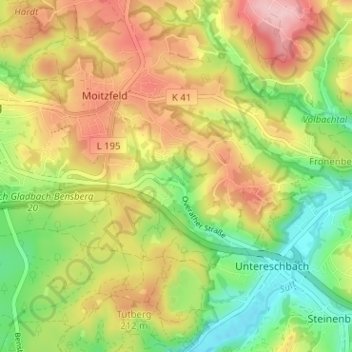 Mapa topográfico Obereschbach, altitud, relieve