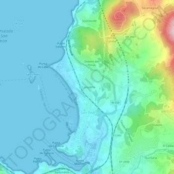 Mapa topográfico O Carballiño, altitud, relieve