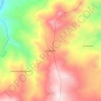 Mapa topográfico Quiñigon, altitud, relieve