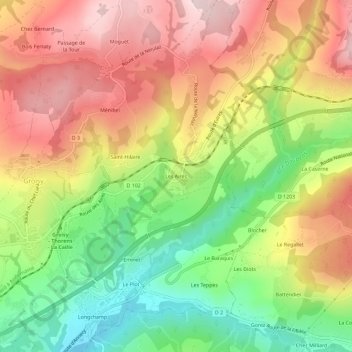 Mapa topográfico Les Aires, altitud, relieve