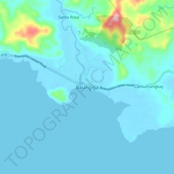 Mapa topográfico Balangiga, altitud, relieve