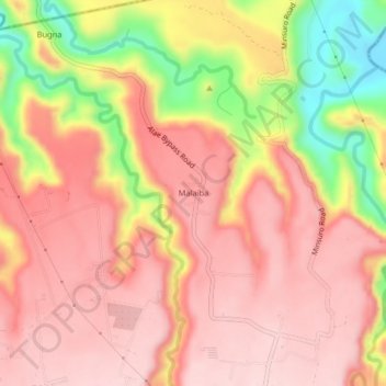 Mapa topográfico Malaiba, altitud, relieve