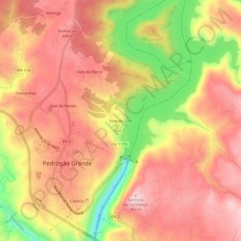 Mapa topográfico Vale de Góis, altitud, relieve