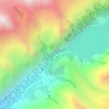 Mapa topográfico Parón Lake, altitud, relieve