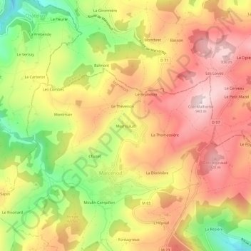 Mapa topográfico Machizaud, altitud, relieve
