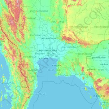 Mapa topográfico Samut Prakan Province, altitud, relieve