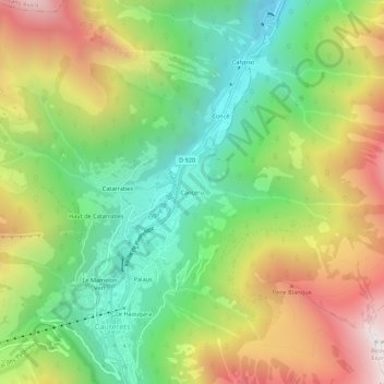 Mapa topográfico Cancéru, altitud, relieve