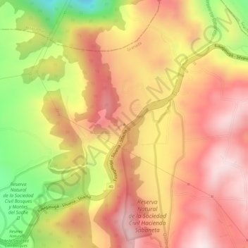 Mapa topográfico Alto de las Rosas, altitud, relieve