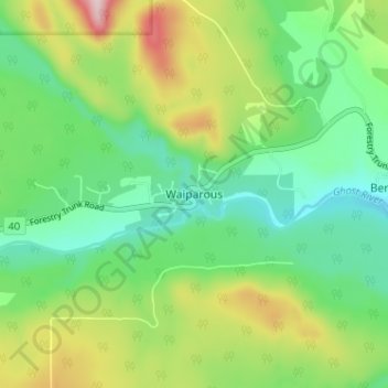 Mapa topográfico Waiparous, altitud, relieve