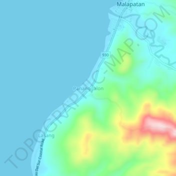 Mapa topográfico Pananggalon, altitud, relieve