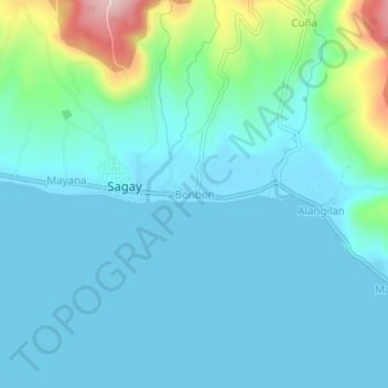Mapa topográfico Bonbon, altitud, relieve