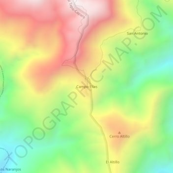 Mapa topográfico Campo Elías, altitud, relieve