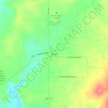 Mapa topográfico Garner, altitud, relieve
