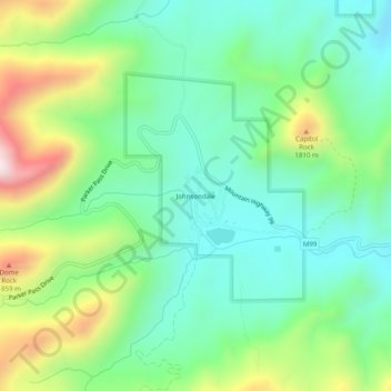 Mapa topográfico Johnsondale, altitud, relieve