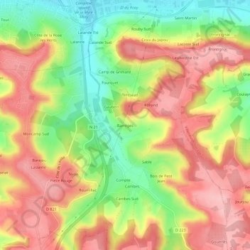 Mapa topográfico Barrèges, altitud, relieve