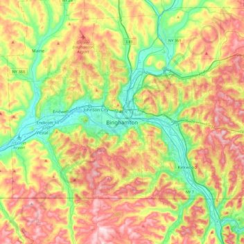 Mapa topográfico Binghamton, altitud, relieve