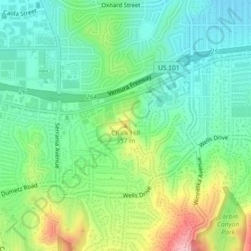 Mapa topográfico Chalk Hill, altitud, relieve